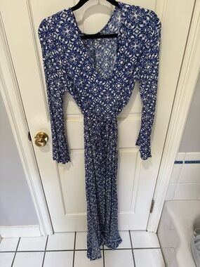 Lulus Blue Printed Wrap Maxi Dress - Women's